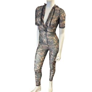 Camouflage Semi Sheer V Neck Jumpsuit